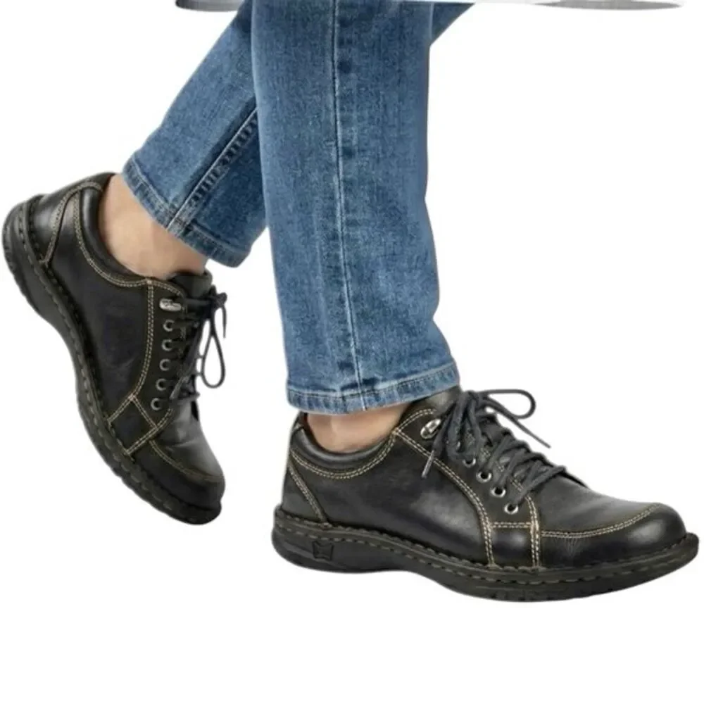 Born Womens Shoes Oxfords Black Leather Loafer Lace Up Comfort Flat Y2K